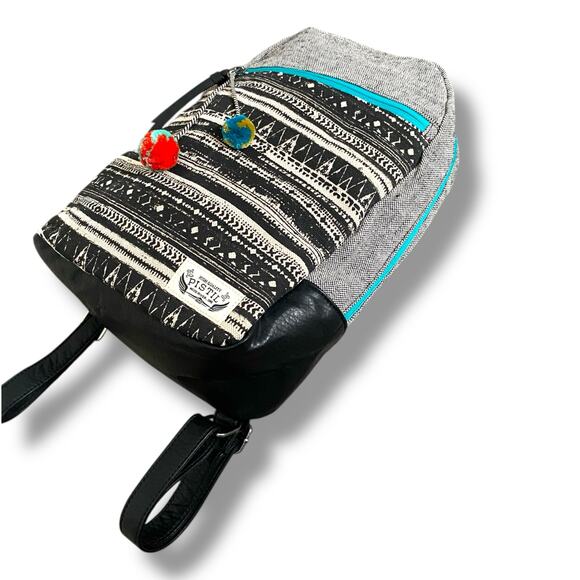 Pistil It Girl Backpack Multi Color Textured Canvas Faux Leather Book Bag - Picture 9 of 15